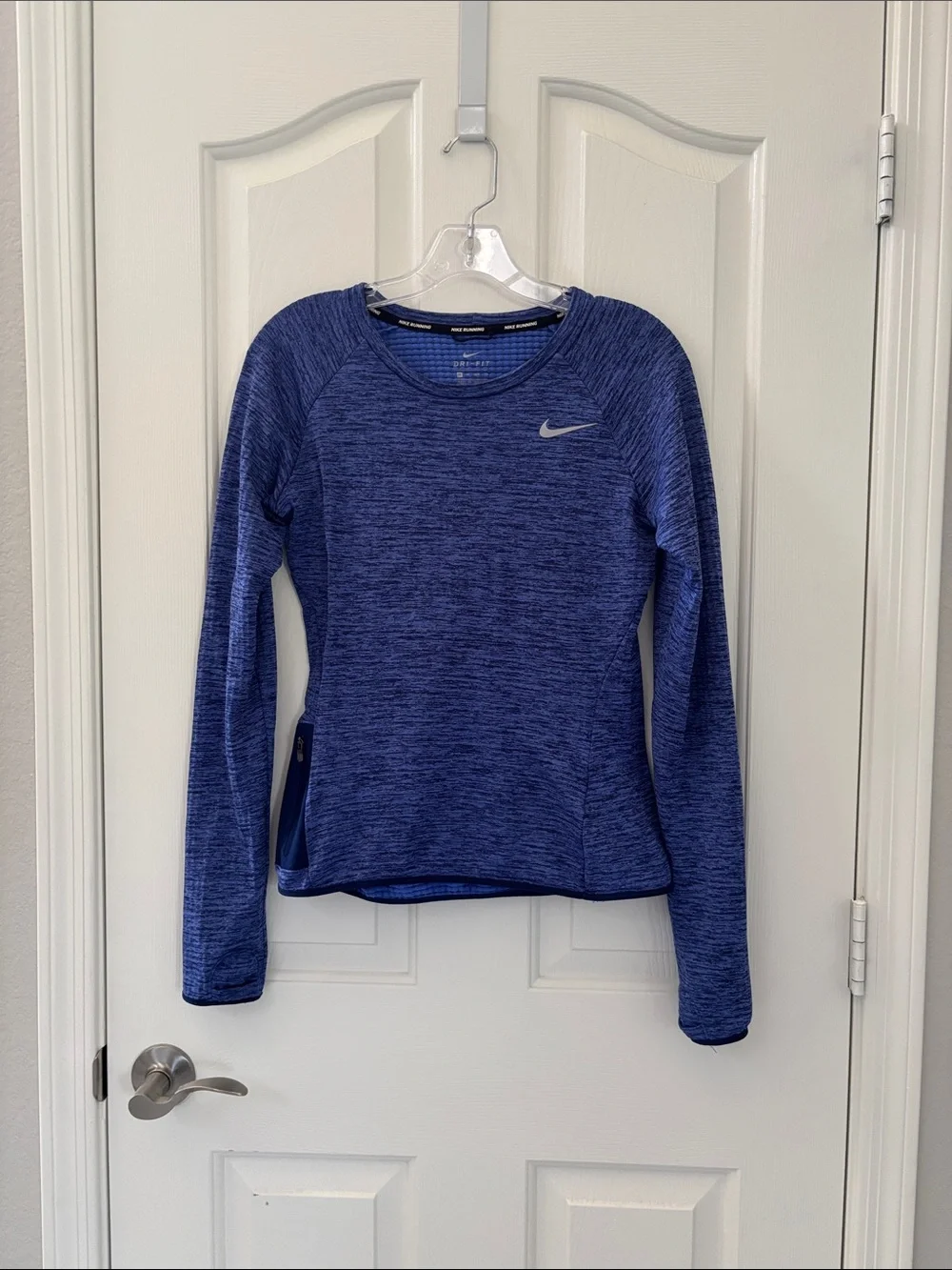 Nike Dri-Fit Blue Heathered Blue Long Sleeve Pullover Top With Zip Pocket XS